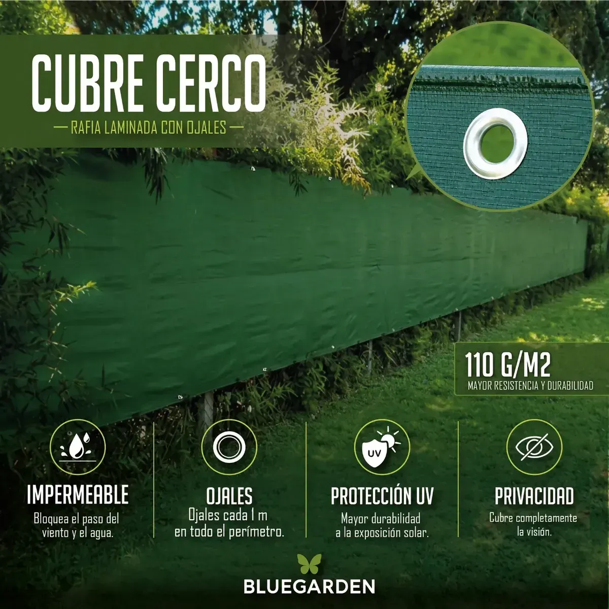 Cubre cerco c/ojales laminado 1.50 x 25 m
