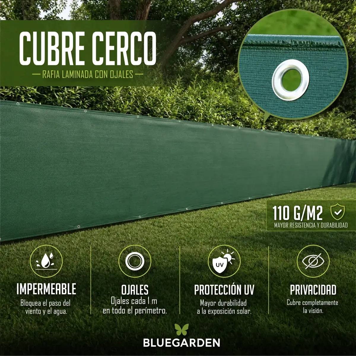 Cubre cerco c/ojales laminado 1.80 x 50 m