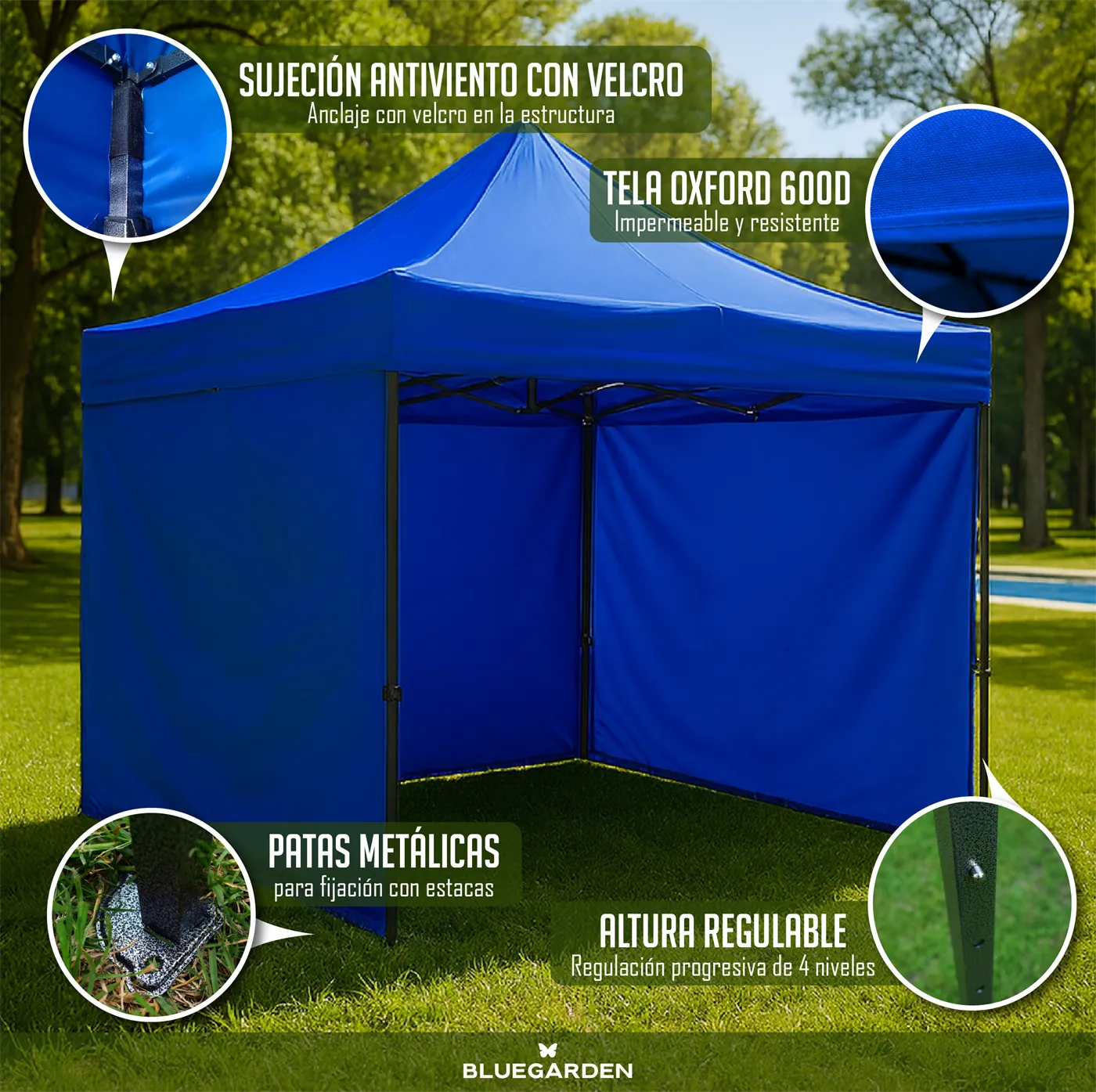 GAZEBO 3x3 - AZUL c/Paredes 2
