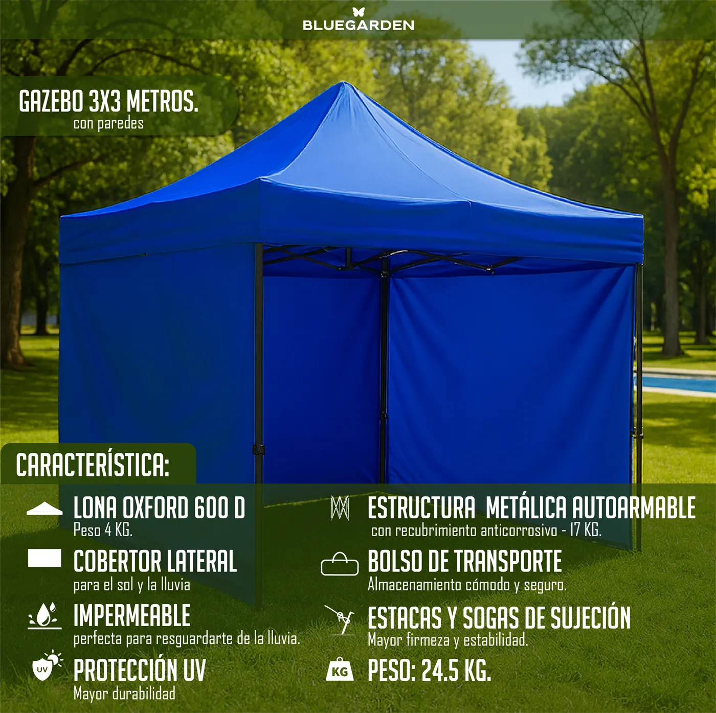 GAZEBO 3x3 - AZUL c/Paredes 3