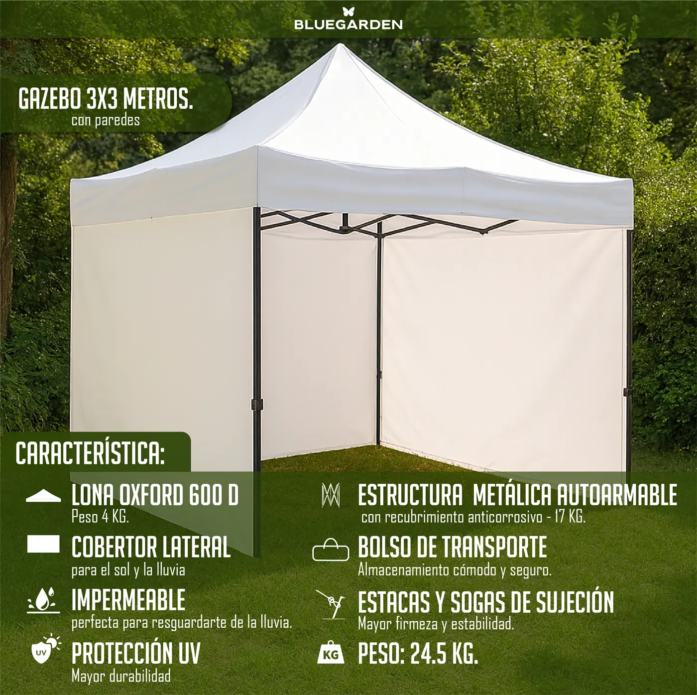 GAZEBO 3x3 - BLANCO c/Paredes 4